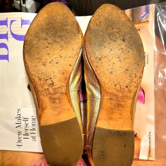 KateSpade size 5 1/2 rose gold loafers leather upper and soles! GUC, send offer - Picture 6 of 10